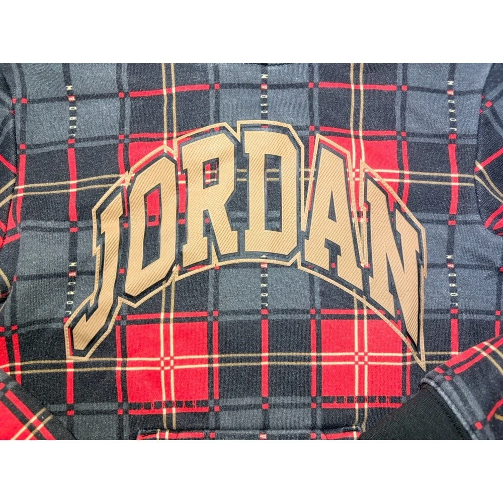 Air Jordan Hoodie Boys L (7) Large Red Essential Holiday Plaid‎ Sweatshirt